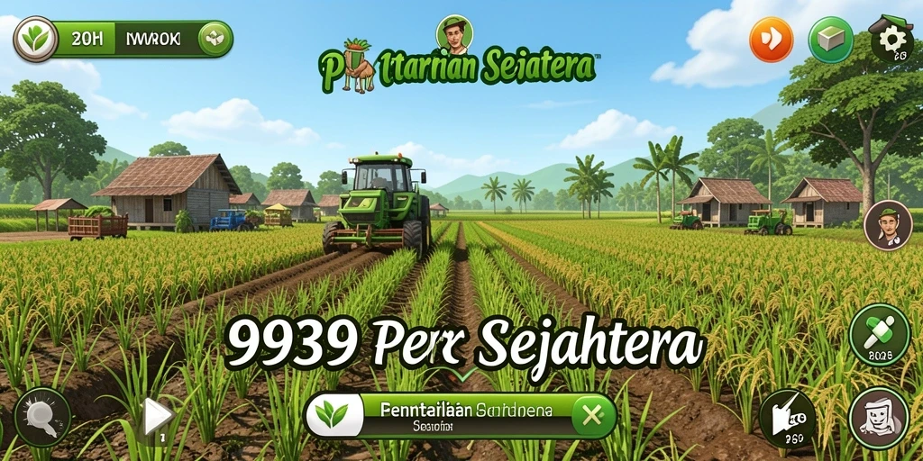 Tangkapan layar dari gameplay <strong>9939</strong> menampilkan ladang yang subur dan hewan ternak.