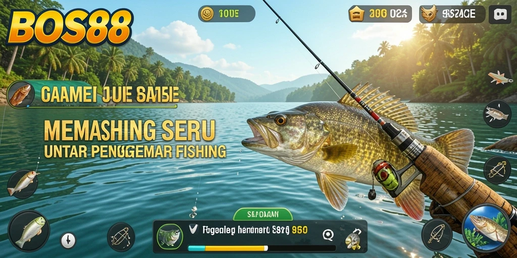 Tampilan gameplay seru di <strong>BOS88</strong> saat menangkap ikan besar.