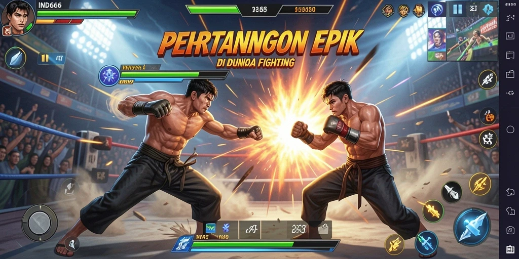 Tampilan gameplay seru dan karakter-karakter bertarung dalam IND666.