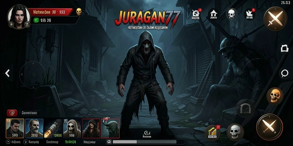 Screenshot JURAGAN77 menampilkan momen menyeramkan saat menjelajahi ruang gelap.