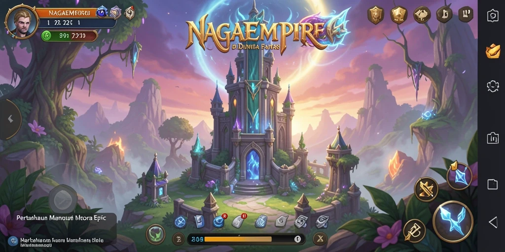 Tampilan gameplay NAGAEMPIRE yang epik dalam pertempuran Tower Defense.