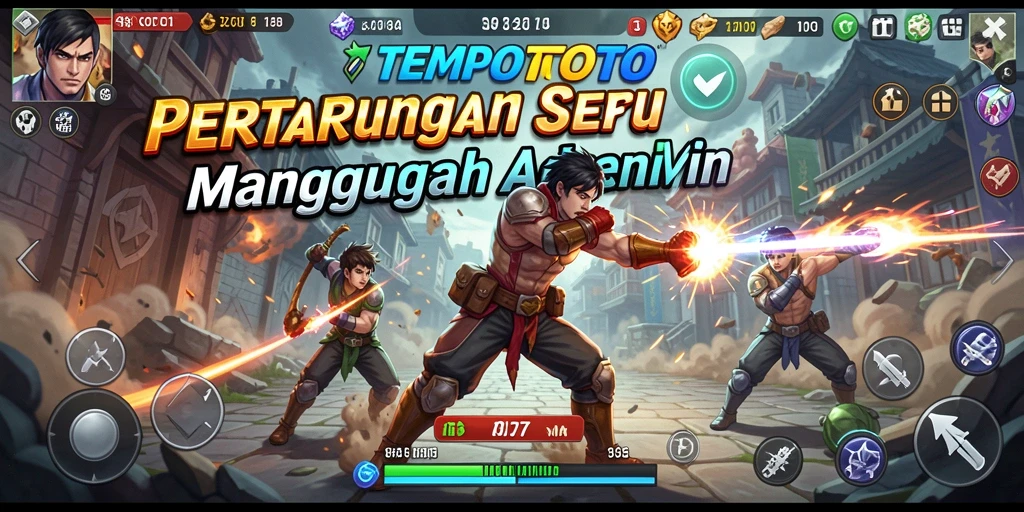 Screenshot gameplay TEMPOTOTO menampakkan pertarungan aksi mendebarkan.
